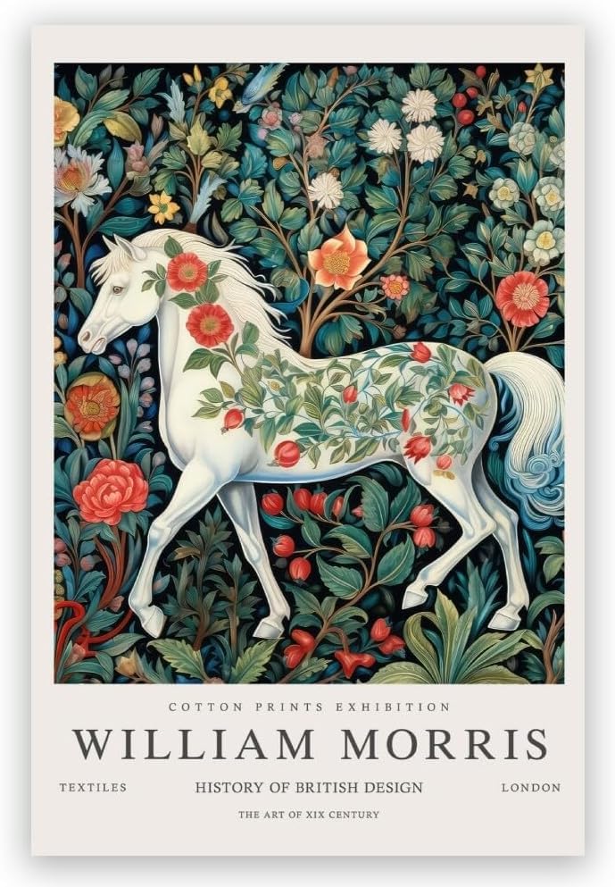 Amazon.co.jp: ウィリアムモリスの馬と花の木のポスター抽象的な壁